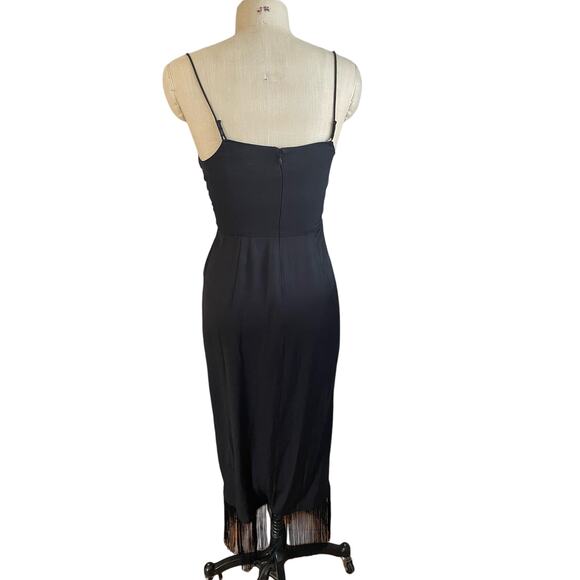 L'Academie Fringed Black Party Dress The Nanette Midi Length Size Small - Picture 5 of 9